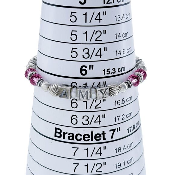 Vintage Silver Tone Pink Crystal "Amy' Name Bracelet 6.75" - Picture 3 of 4